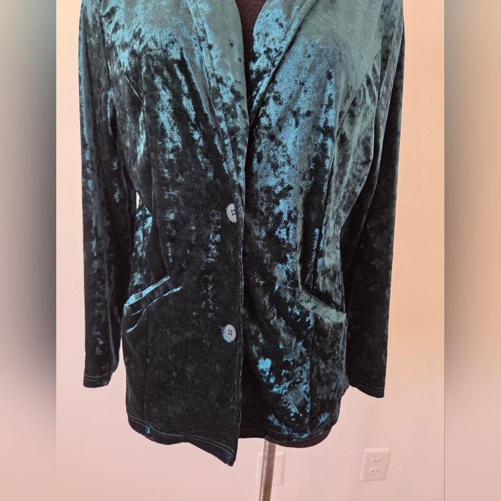 Emerald Green Velvet Blazer Jacket Jewel Tone Party Holiday Disco Christmas L - Picture 3 of 11